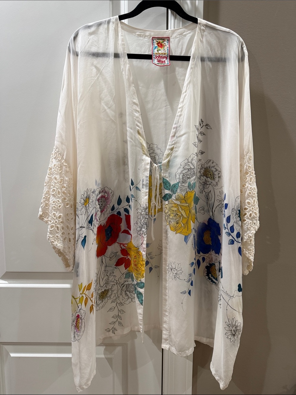 Johnny Was White Floral Eyelet Kimono Size 2X MultiColor